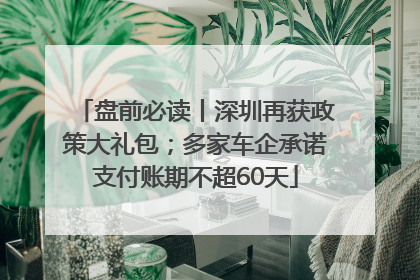 盘前必读丨深圳再获政策大礼包；多家车企承诺支付账期不超60天